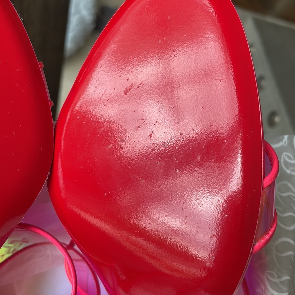 Christian Louboutin just loubi 85mm pink fluo neon pvc sandal stiletto sz 40 - Picture 9 of 13